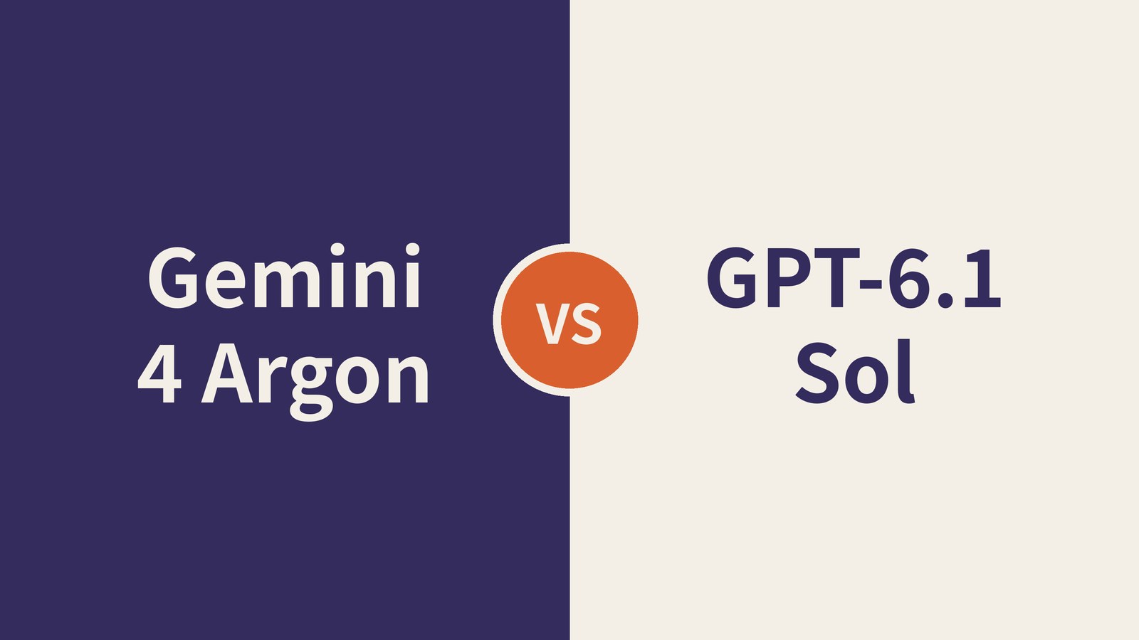 左右2分割に「Gemini 4 Argon」「GPT-6.1 Sol」の文字と中央の「VS」（AIレビュー作成のオリジナル画像）